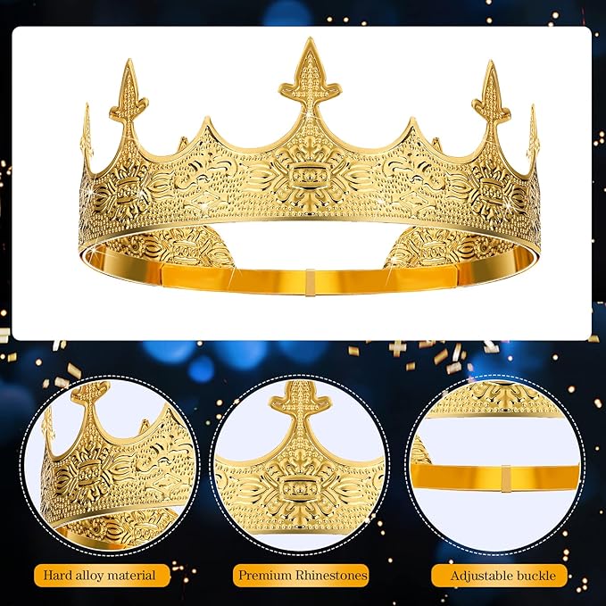 Junkin 5 Pieces Birthday Man Accessories Include King Crown King Sash Tinplate Badge Pin Brooch Hanging Chain Crown for Man Birthday Party(Fresh Style,Large)