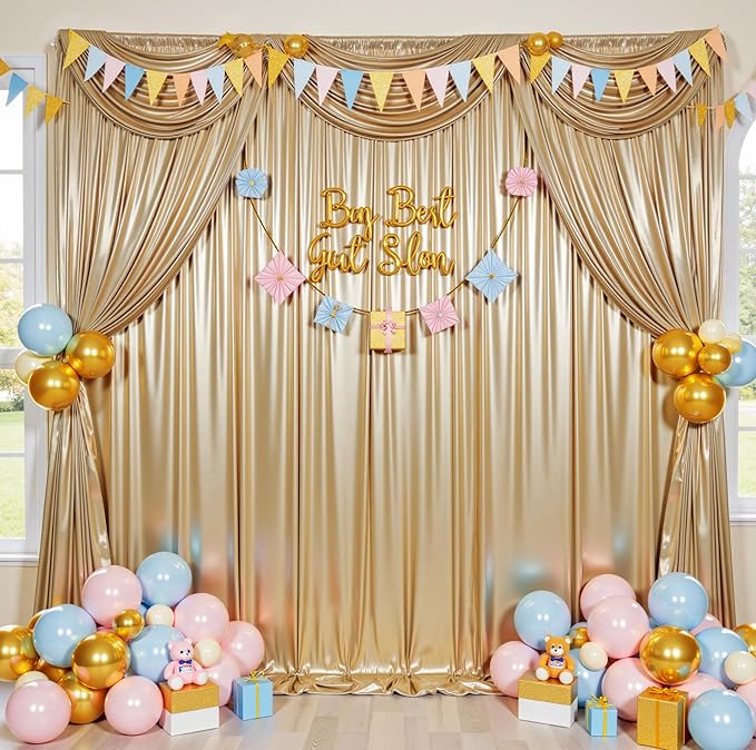 20ftx10ft Champagne Sequin Backdrop Curtain for Parties, Wrinkle Free Thick Glitter Sparkle Photo Backdrop Drapes 4 Panels 5x10FT Shimmer Back Drop Cloth for Wedding Birthday Photography Background