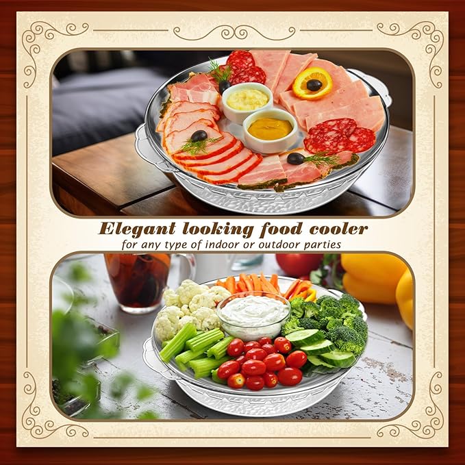 Baderke 3 Set 11.8" Chilled Serving Tray for Parties with Compartments Ice Chilled Party Platter Charcuterie Serving Board Cold Dish Dip for Fruit Seafood Vegetable Shrimp Cocktail (Natural)