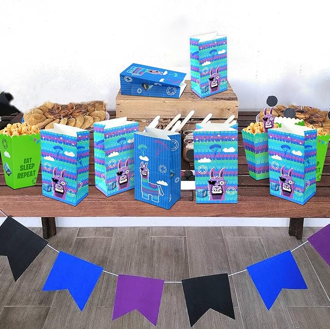 Haxpacal Video Game Party Gift Bags 32pcs Llama Themed Birthday Treat Bags for Video Game Llama Party Paper Bag Candy Snack Box Supplies, 8.6x4.7x3.2 in