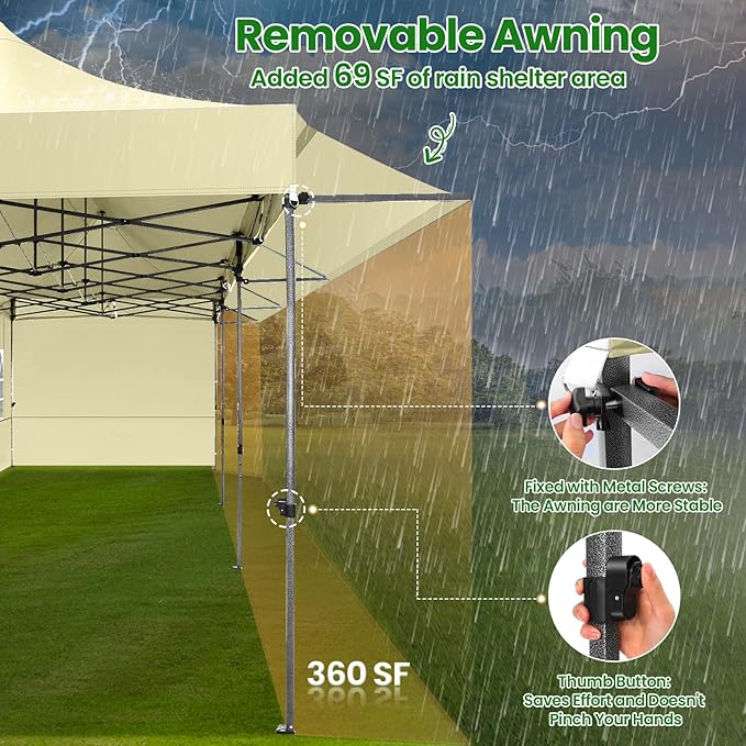 COBIZI 10X30 Pop Up Canopy Tent Heavy Duty with Sidewalls, Outdoor Commercial Canopy with Awning, Waterproof&69 SF Extended Awning, Vendor Tent for Market, Party Events, Khaki