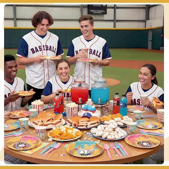 FoldTier 175 Pcs Ice Cream Drip Baseball Birthday Party Decorations Set Ice Cream Paper Plates Napkins Fork Set Disposable Fairy Tableware Decorations Supplies for Baby Shower Dinner Serves 25