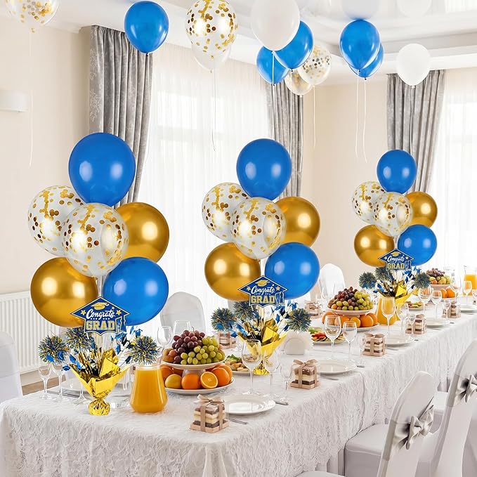 4 PCS Graduation Centerpieces for Tables Balloons Stand Holder Kit College Graduation Decorations 2026 Metallic Glitter Foil Balloon for Graduation Party Decorations Prom Send off Party Decor