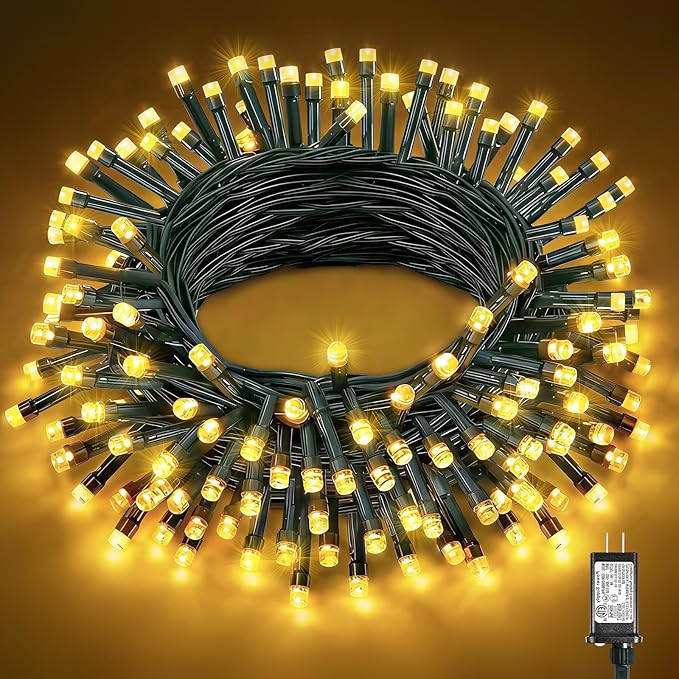 40FT 120 LED Christmas String Lights, Warm White Christmas Lights Outdoor with 8 Modes & Waterproof, Connectable Plug in Christmas Tree Lights for Indoor Bedroom Yard Holiday Decorations