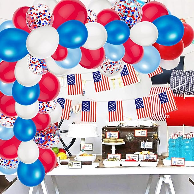50 Party Balloons Red White Blue Balloons 12 Inches July 4th Birthday Latex Balloons for Independence Day Veterans Memorial Patriotic 4th of July Nautical Theme Party Supplies