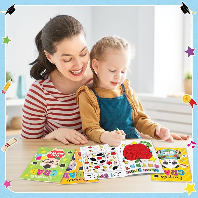 Congrats Grad Activity Books- 24Pcs Kindergarten Graduation Mini Games Coloring Book Set for Kids Bulk Preschool Graduation Theme Mazes Word Search Games for School Ceremony Party Goodie Bags Stuffers