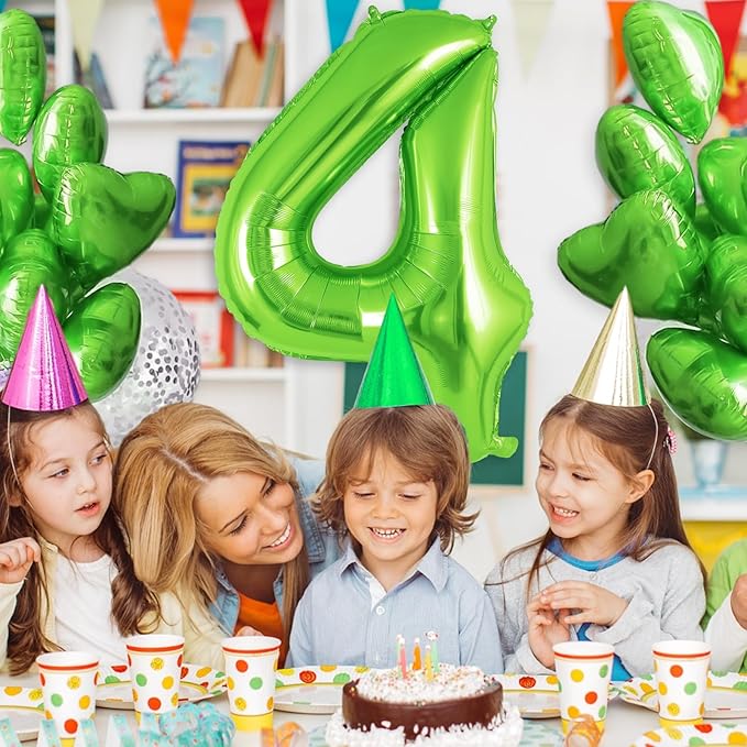 Green Number 4 Balloon 40 Inch, Big Large Foil Helium Number Balloons, Jumbo Giant Mylar Number 4 Balloons for 4 Year Old Birthday Party Decorations Supplies Anniversary Celebration