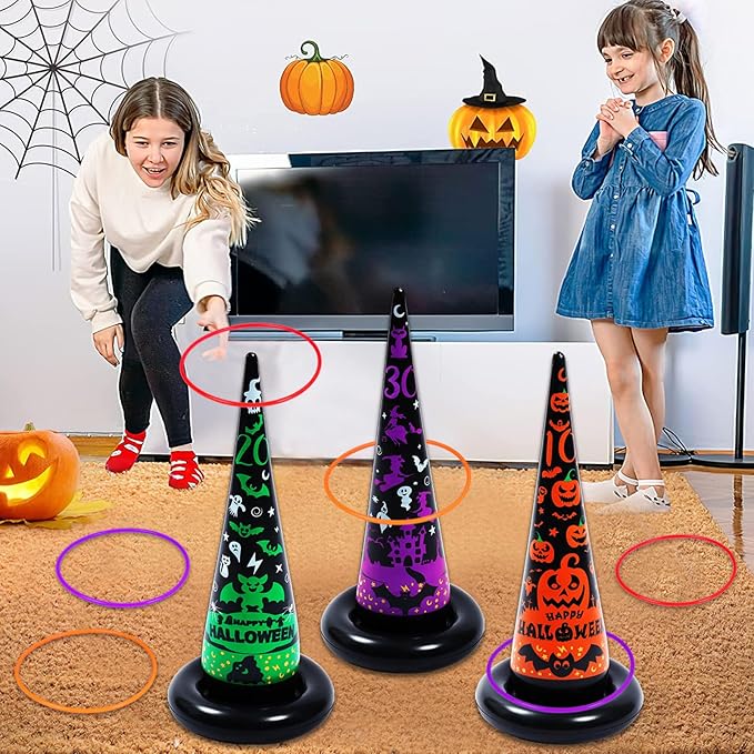 Halloween Party Games, Inflatable Witch Hat Ring Toss Games for Kids Adults Family Indoor Outdoor Toys & Decorations