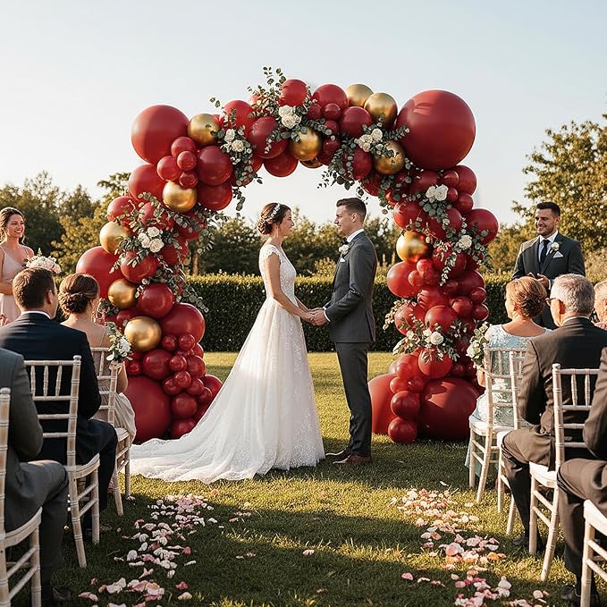 RUBFAC 135pcs Ruby Red Balloons, Cherry Dark Red Burgundy Latex Balloon Different Sizes 18 12 10 5 Inch for Garland Arch Birthday Wedding Party Decoration