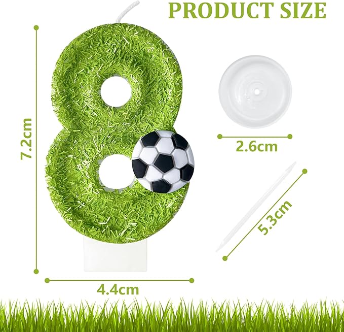 8th Birthday Candles，Soccer Birthday Decorations，Suitable for Girl and boy Cake Toppers, Wedding Cakes, Anniversaries, Party Celebrations, Birthday Decorations