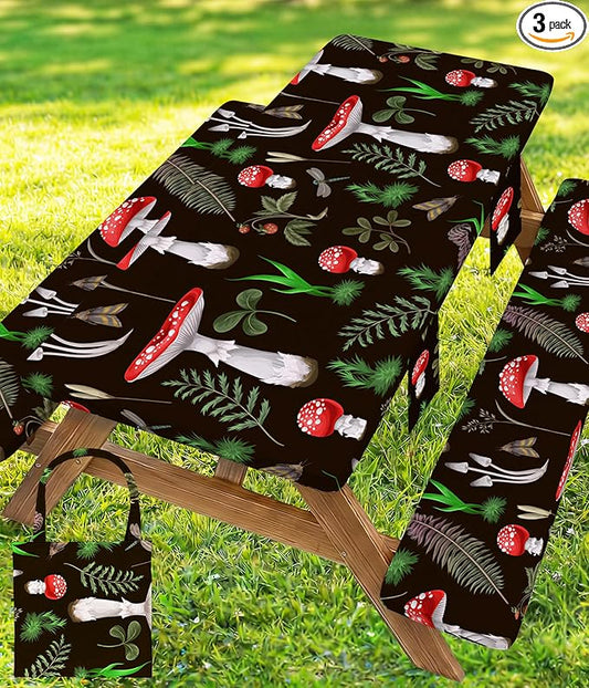 Fitted Picnic Table Cover with Bench Covers Vinyl Waterproof Elastic Edges Fitted Rectangle Table Cloth Patio Tablecloth Camping Essentials Rv Gear Accessories Road Trip Supplies Car Travel Must Have