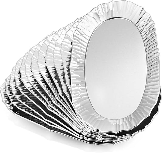 12 Pcs Sliver Plastic Serving Tray Bulk, 14.5" x 8.6" Rectangle Silver Party Platters Reusable Decorative Dessert Table Serving Tray for Graduation Wedding Birthday Party Cupcake Decoration