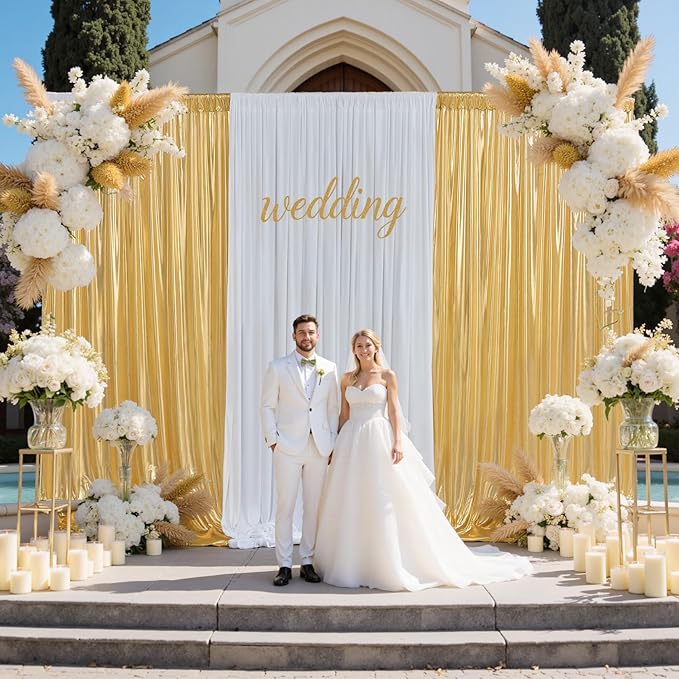 20x8ft Gold Sequin Backdrop Curtain Panels,Non-Shedding Pure Gold Drapes，Glitter Shimmer Drapes for Wedding Birthday Party Photography Decorations 4Panels(5x8ft Each)