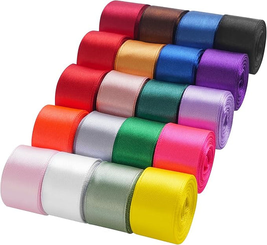 LIUYAXI Rainbow Satin Ribbon, 1 Inch x 20 Rolls Total 100 Yards, Colorful Ribbon Perfect for Gift Wrapping, Flower Bouquets, Hair Bows Making, Wedding Decor, Christmas