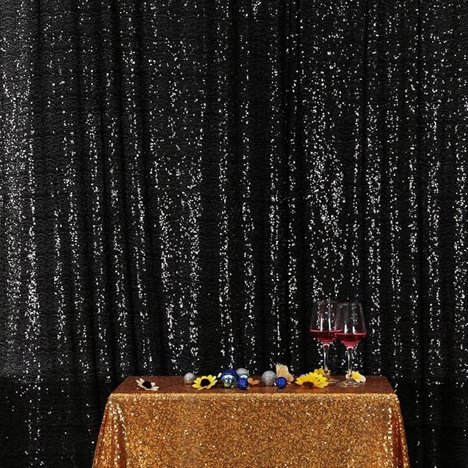Poise3EHome Black Sequin Backdrop, 20Ft x 10Ft Glitter Photography Background Curtains for Halloween Party Wedding Birthday Christmas Thanksgiving Decoration