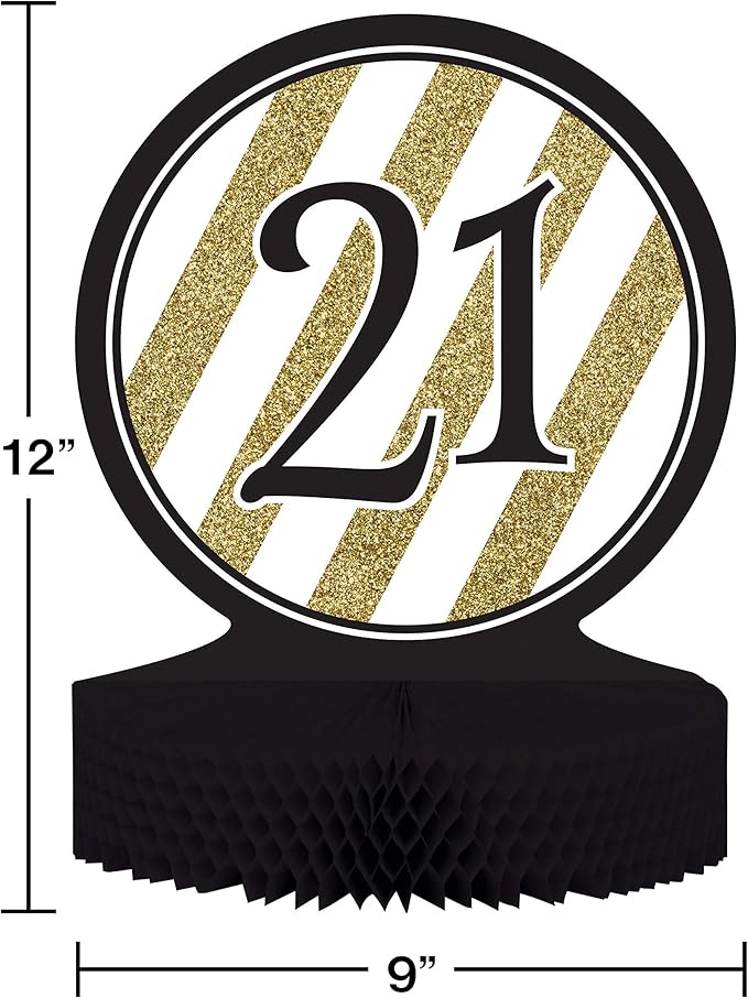Creative Converting No.21 Centerpiece Table Decoration, Black and Gold, 12" x 9" (318111)