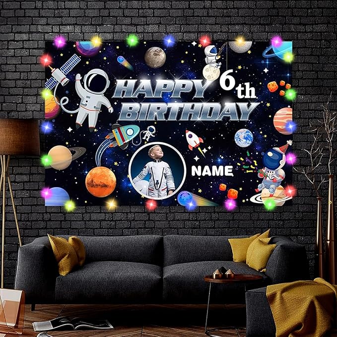 Dicodes Custom Space Birthday Party Decorations Supplies, Personalized Outer Space Birthday Banner, 4x6ft-8x12ft