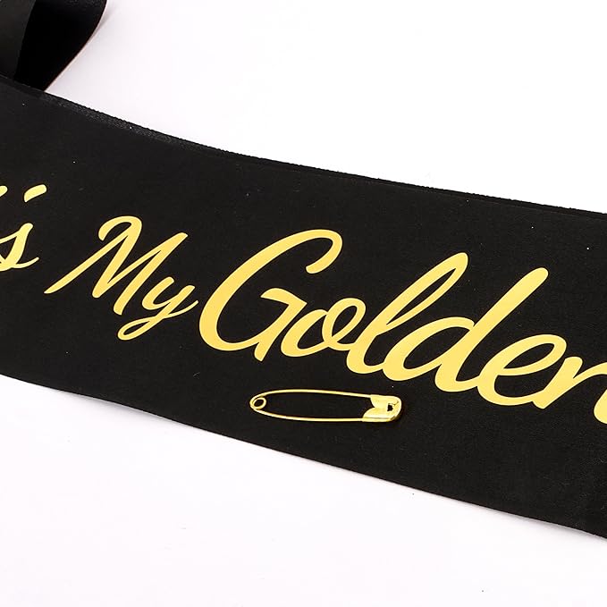 It's My Golden Birthday Sash - Black Satin with Gold Foil Golden Birthday Sash for Women Funny Party Favor Supplies Accessories Gifts for Girls
