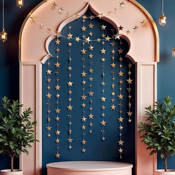 Cheerland Champagne Gold Star Garlands Graduation Party Decorations Hanging Paper Stars Streamer Banner for Starry Night Birthday Little Star Bday Wedding Engagment Congrats Grad Decor Supplies
