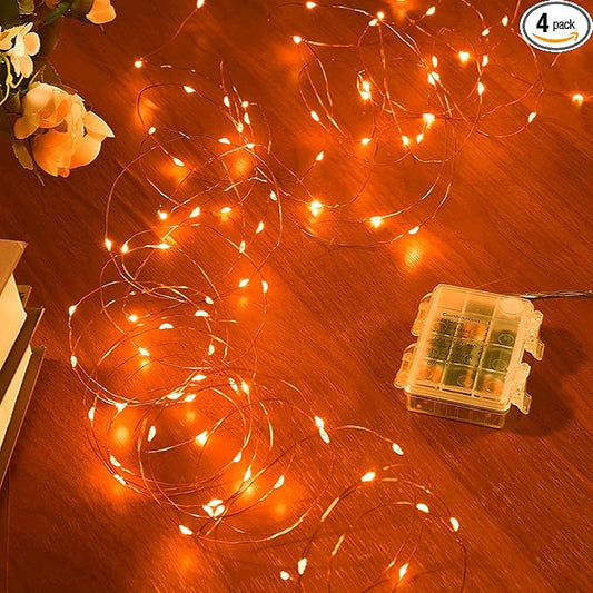Ariceleo 4 Pack 32.8 Ft. Battery Operated Outdoor String Lights with Remote & Timer, LED Orange Fairy Lights, Waterproof Twinkle Lights for Bedroom, Dorm, Mason Jar, Wedding, Party, Christmas