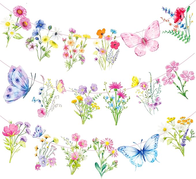 Wildflower Party Banners 2PCS Wildflower Birthday Party Supplies Spring Floral Party Decorations Wildflowers Themed Cutout Banner for Girl Women Garden Themed Decor