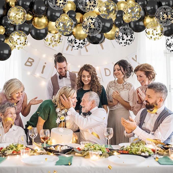 Lukiituke Black and Gold Balloon Arch Kit, 114Pcs Gold Latex Balloons, 4 Size Black New Years Party Balloons for Birthday Decorations, New Years, Wedding, Graduation Decorations