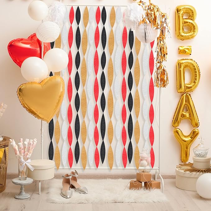 Red Black Gold Streamers Cartoon Mouse Birthday Decorations, 8 Rolls 656 Ft Crepe Paper Kit, Casino Theme Party Decoration, for Game Night Football Sport Party Supplies Valentines Day Decor