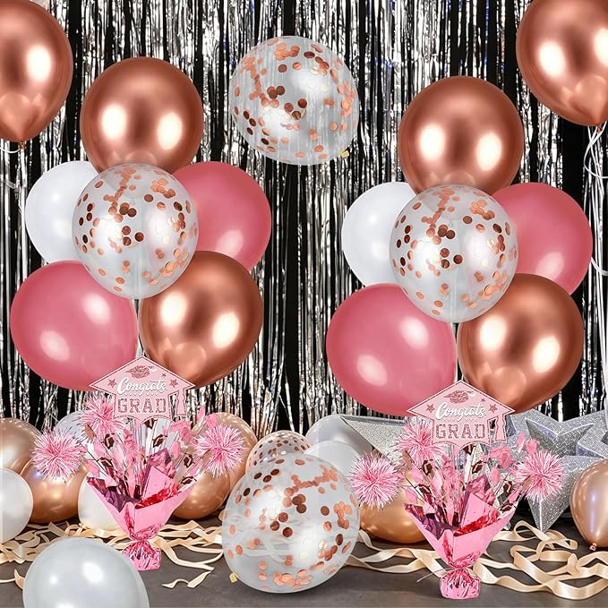 4 PCS Graduation Centerpieces for Tables Balloons Stand Holder Kit College Graduation Decorations 2026 Metallic Glitter Foil Balloon for Graduation Party Decorations Prom Send off Party Decor