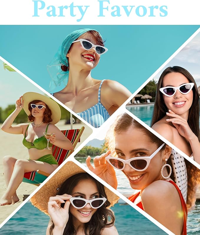 PLULON Vintage Narrow Cat Eye Sunglasses Women Men Sun Glasses Retro Cateye Boys Girls Birthday Summer Beach Pool Party
