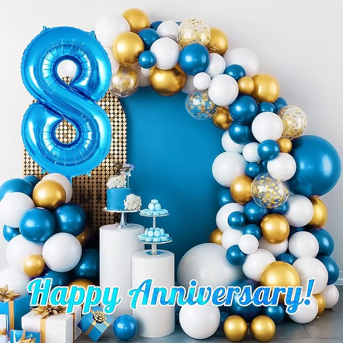 Blue Number 8 Balloon 40 Inch, Big Large Foil Helium Number Balloons, Jumbo Giant Mylar Number 8 Balloons for 8 Year Old Birthday Party Decorations Supplies Anniversary Celebration