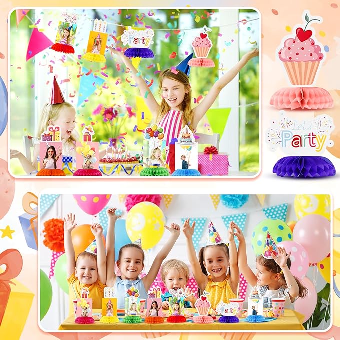 Spiareal Birthday Photo Centerpieces for Tables Honeycomb Rainbow Desk Decorations Colorful Happy Birthday Party Supplies Picture Display for Party Favor Baby Shower Table Decoration