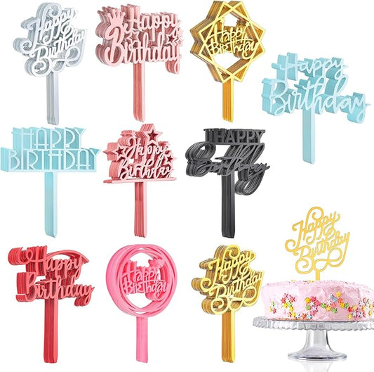 150 Pcs Happy Birthday Cake Toppers Acrylic Cake Topper Glitter Birthday Cake Decorations Double Sided for Adults Various Cake Decoration Party Supplies(Multicolor,Lovely)