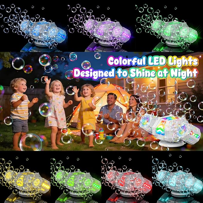 2026 RC Bubble Machine, Rechargeable Bubble Maker with 360°Automatic Rotation & 9 LED Light, 30000+ Bubbles Blower Machine Toys Gifts for Kids, Birthday Parties, Wedding, Indoor, Outdoor Activities