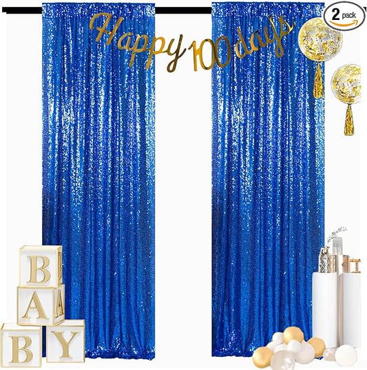 ShinyBeauty Sequin Royal Blue Backdrop Curtains 2 Panels 4FTx7FT Photo Backdrops Blue Background Backdrop Shimmer Curtain for Parties, Birthday, Graduation, Holiday Wall Decor