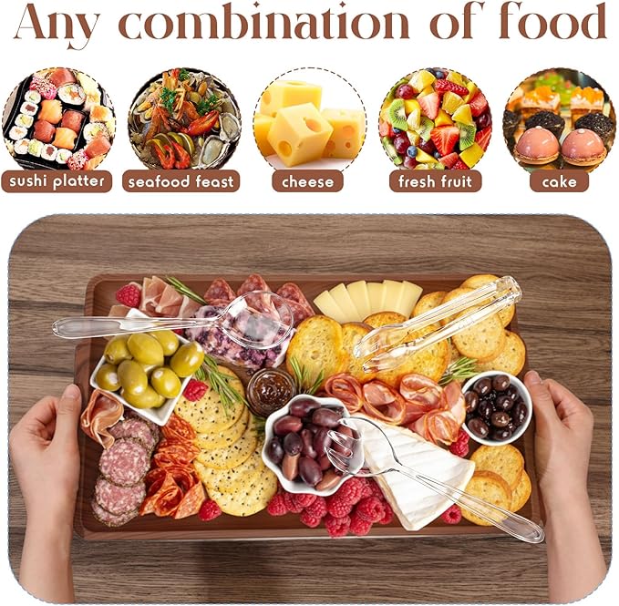 Baderke 1 Set 16" x 9" Chilled Serving Tray for Parties with Compartments Ice Chilled Party Crudite Platter Charcuterie Serving Board Cold Dish Dip Tableware for Seafood Vegetable (Dark Wood)