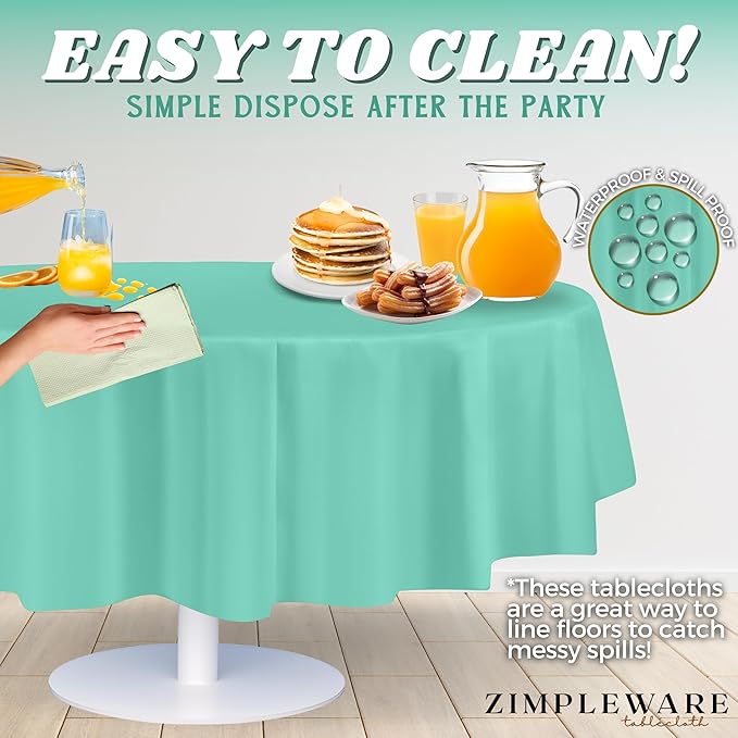 ZIMPLEWARE Premium Aqua Plastic Table Cloth Disposable (12 Pack) Round Tablecloth (84in) Party Table Cloths Disposable, Perfect Table Cloth Round Cover for Any Table Up to 6 Feet