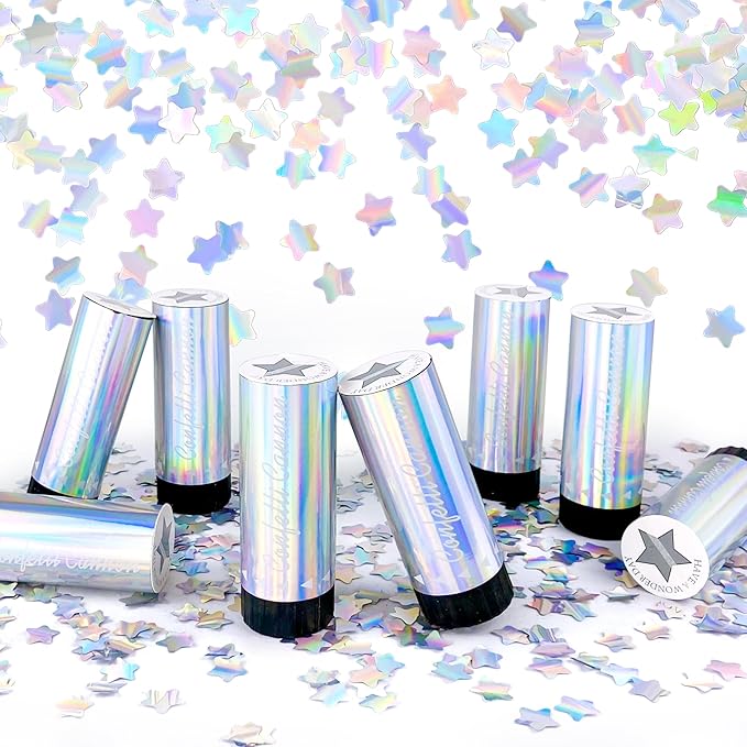 8 PCS Party Confetti Poppers Silver Stars Confetti for Wedding Birthday Graduation Baby Shower Anniversary Christmas New Year's Party Supplies