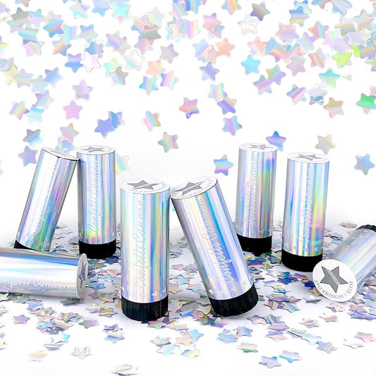 8 PCS Party Confetti Poppers Silver Stars Confetti for Wedding Birthday Graduation Baby Shower Anniversary Christmas New Year's Party Supplies
