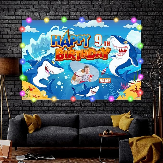 Custom Under the Sea Party Decorations Supplies,Personalization Shark Birthday Party Decorations,Shark Birthday Decorations Banner for kids