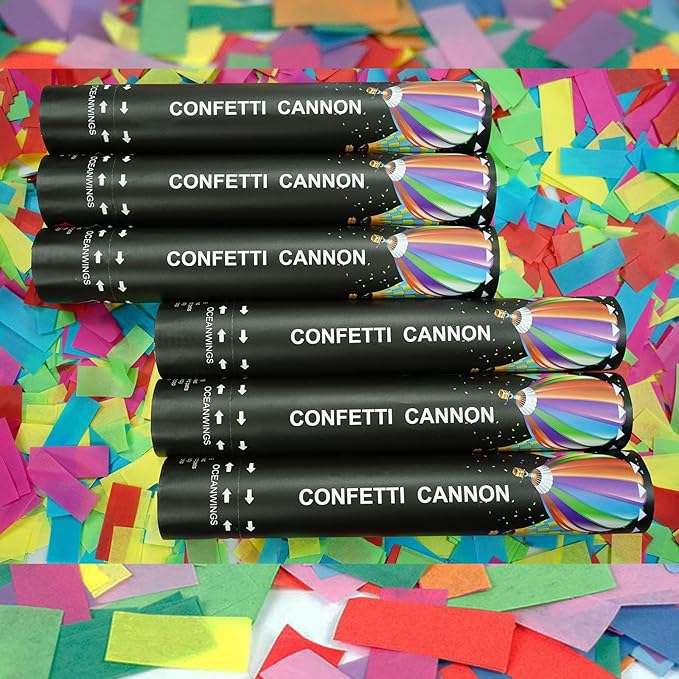 Biodegradable Confetti Cannon Easy Clean - 6 Pack Party Poppers Confetti Shooters for Birthday Graduation Wedding New Year’s Eve Celebration Office Prank, Large Confetti Cannon