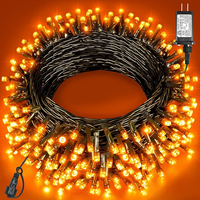 Orange String Lights Outdoor, 80FT 240 LED Plug in String Lights for Outside Waterproof, 8 Modes Connectable Green Wire Fairy Twinkle Light for Indoor Room Tree House Party Decorations