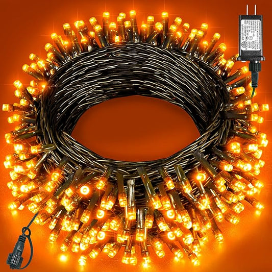 Orange String Lights Outdoor, 80FT 240 LED Plug in String Lights for Outside Waterproof, 8 Modes Connectable Green Wire Fairy Twinkle Light for Indoor Room Tree House Party Decorations