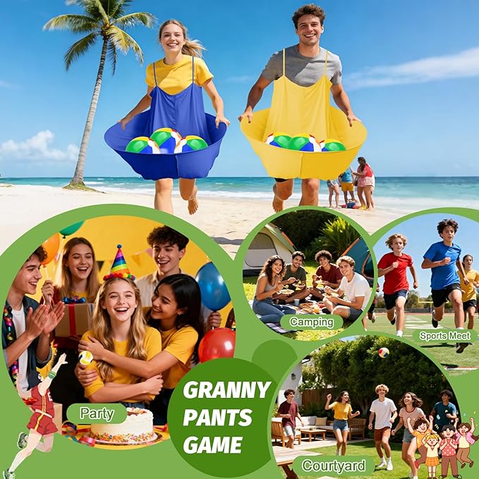 Granny Pants Outdoor Game, Granny Pants Yard Game for Adults with Bouncy Balls and 1 Air Pump (Random Colors), Granny Pants Game Granny Skirt Outdoor Game for Family Reunion Team Game Party