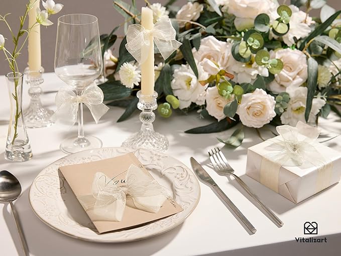 Vitalizart Organza Ribbon 1.5" x 30 Yd Cream White Sheer Ribbons for Gift Wrapping Crafts Christmas Party Decor Bows Wedding Invitations Wreaths Bouquet