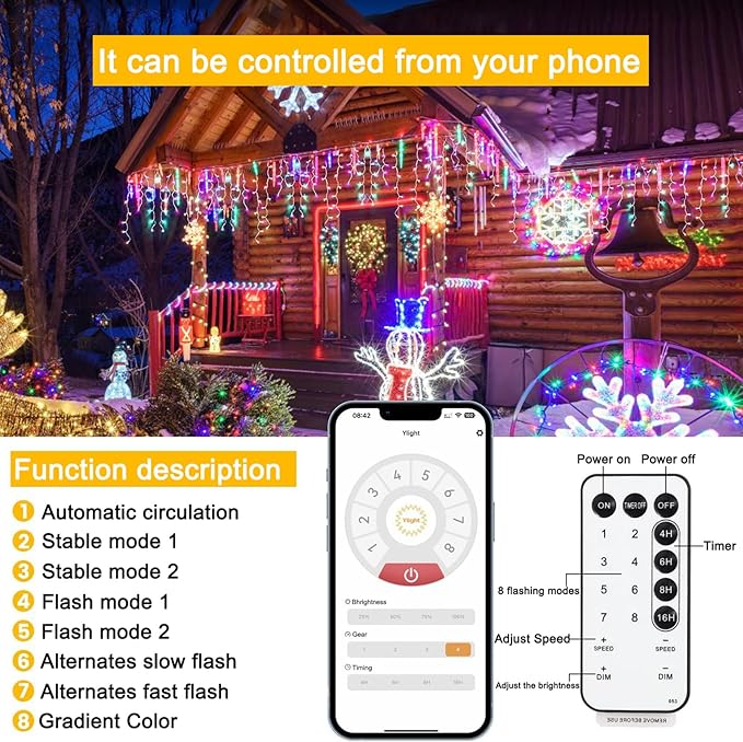 SOSHOT Christmas String Lights Outdoor - 49Ft/15M 640 LED 8 Modes with Remote Control and App Waterproof Christmas Lights for Patio Yard Garden Wedding Party-Warm White to Multicolor