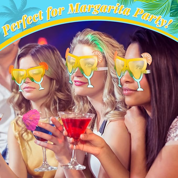 6 Pcs Margarita Funny Sunglasses Party Decor Eyeglasses Hawaiian Sunglasses for Summer Beach Luau Tropical Party(Yellow-green)