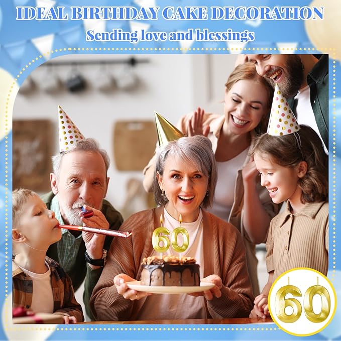 60th Birthday Candles for Cake,Birthday Decorations for Him Her,Number Candles for Cake Toppers Party Anniversary