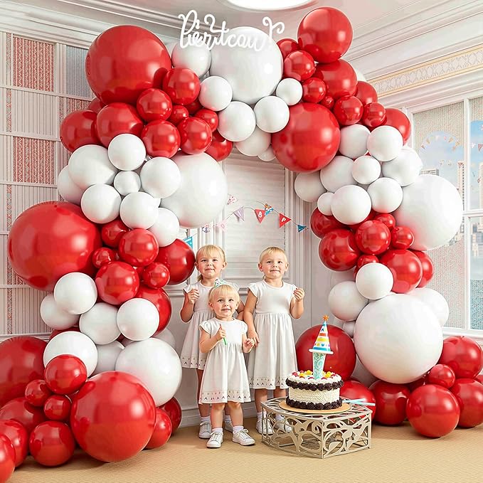 412Pcs Red and White Balloon Garland Arch kit, 18 12 10 5 Inch Different Size Red White Latex Balloons for Graduation Birthday Wedding Party Valentine's Day Decoration