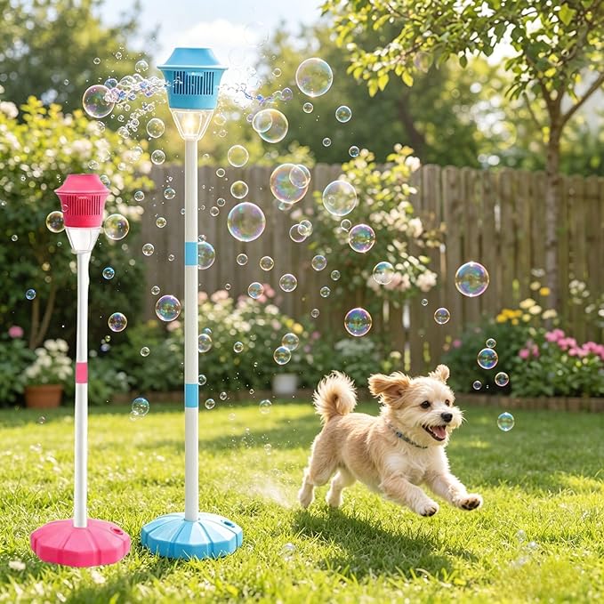 Street Lamp Bubble Tower with Lights, Rechargeable Standing Bubble Maker, Adjustable Height Street Light for Outdoor Garden, Patio, Wedding, Party and Event Decor (Blue 1PACK)