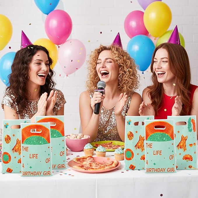 Andi Cppss Girls Birthday Party Favor Bags - 50PCS The Life of A Birthday Girl Party Decorations Popular Themed Party Plastic Gift Bags with Handle Goodie Treat Bag Popular Party Favor Bag for Girl